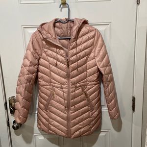 Girls blush long puffer coat with hood